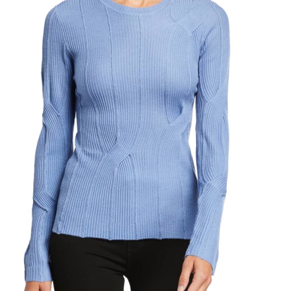 Rosetta Getty Wool Reversed Cable-Strip Sweater- baby blue - Picture 3 of 7